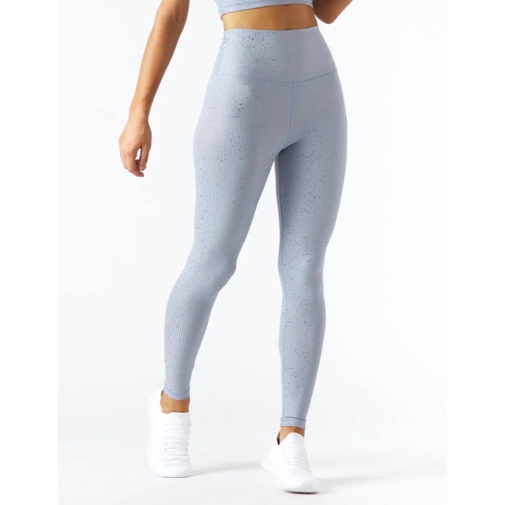 Glyder High Power French Blue Silver Speckled Metallic Ribbed High Rise Leggings